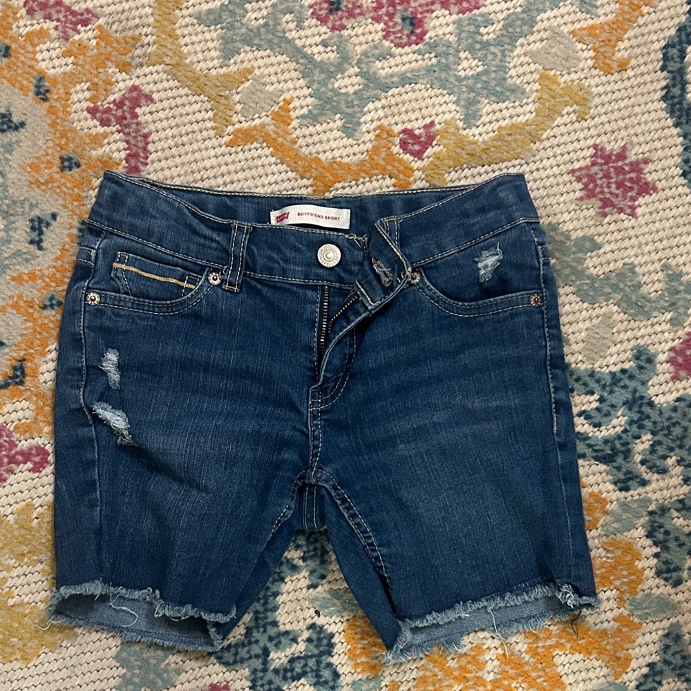Levi's Blue Boyfriend Denim Shorts with Metal Button